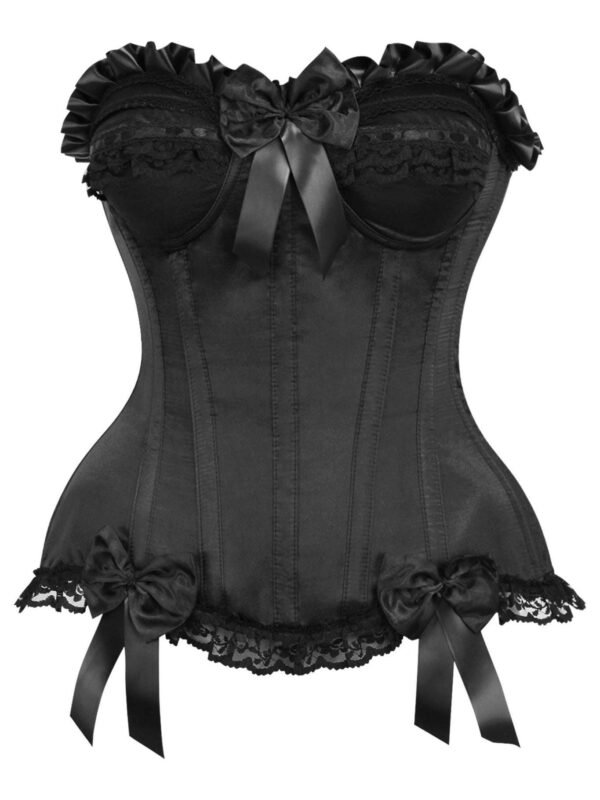 Overbust Black Satin Steel Boned Corset womencorset.com