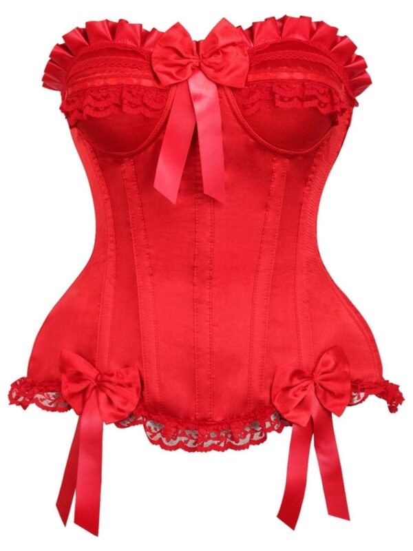 Overbust Red Satin Steel Boned Burlesque Corset womencorset.com