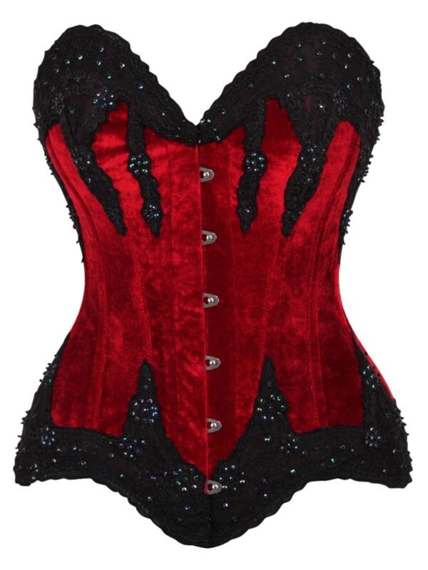 Overbust Corset Dark Red Velvet & Beaded womencorset.com