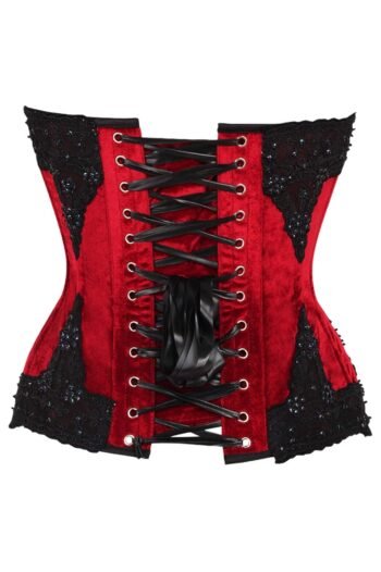 Overbust Corset Dark Red Velvet & Beaded womencorset.com