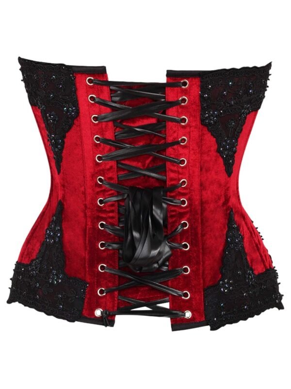 Overbust Corset Dark Red Velvet & Beaded womencorset.com