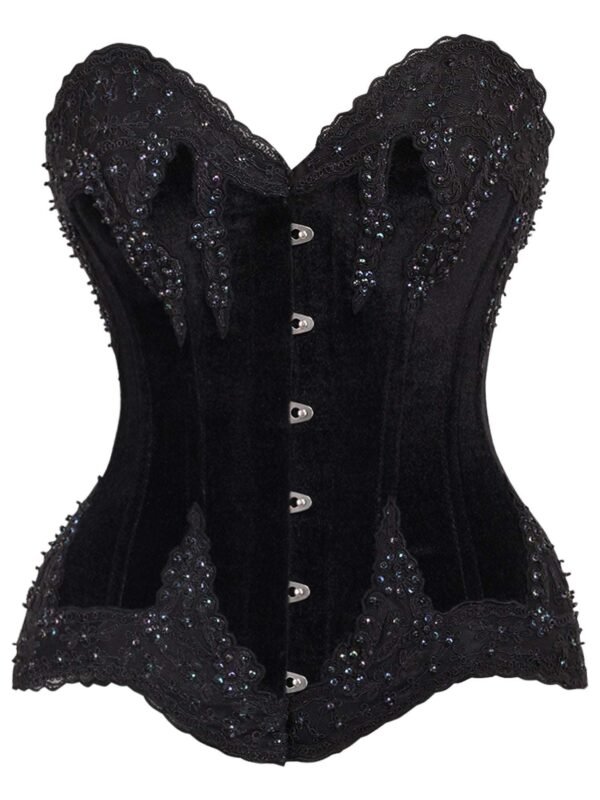 Overbust Black Velvet & Beaded Corset womencorset.com