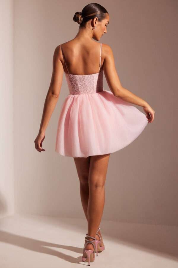 fancy Corset Mini Embellished Pink Tulle Dress womencorset.com