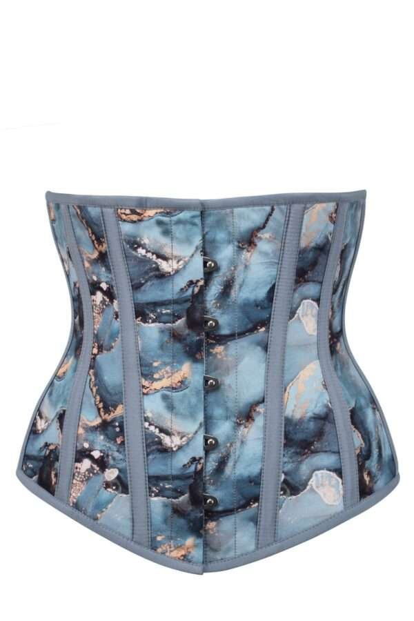 Half corset blue and gold marble longline underbust womencorset.com