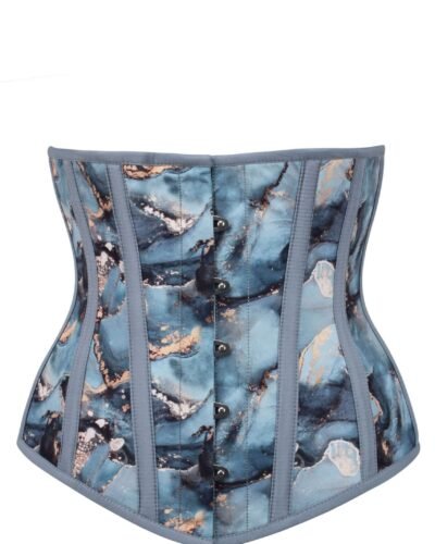 Half corset blue and gold marble longline underbust womencorset.com