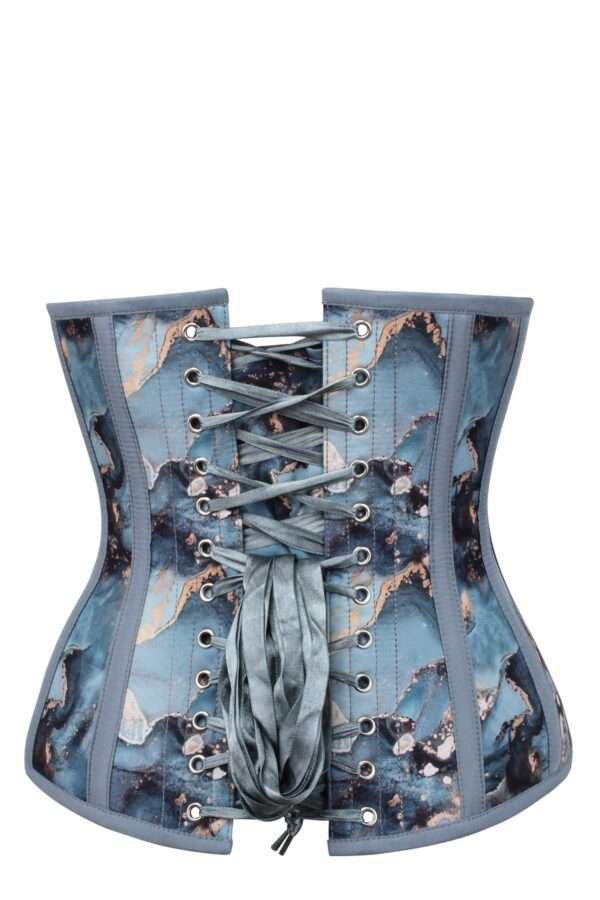 Half corset blue and gold marble longline underbust womencorset.com