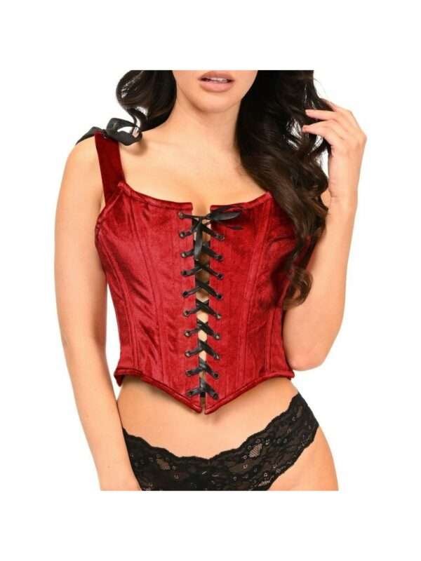 Dark Red Velvet Lace-Up Bustier for women womencorset.com