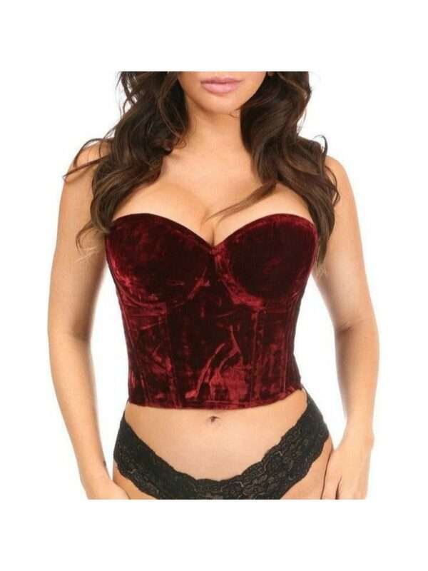 Dark Red Velvet Underwire Bustier for Women womencorset.com