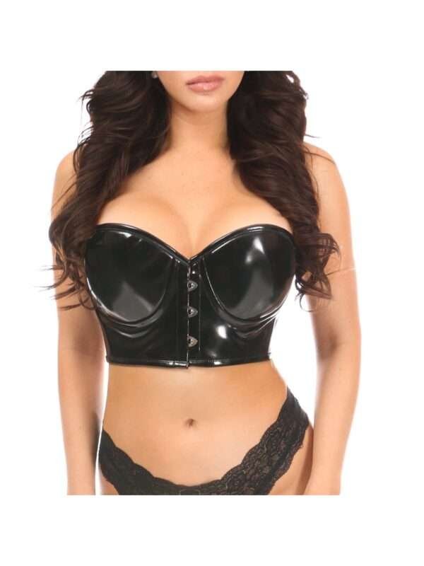 Black Patent Bustier PVC Underwire Short top for women womencorset.com