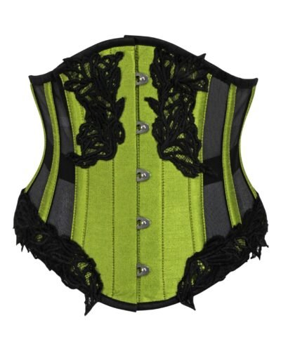 Half corset green with black mesh panels waist trainer womencoret.com