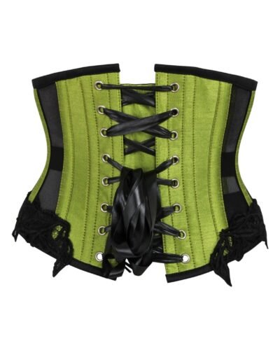 Half corset green with black mesh panels waist trainer womencoret.com