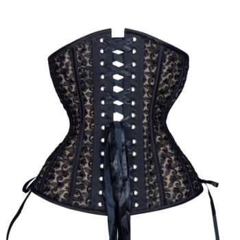 Underbust Plus Size Black Lace on Beige Mesh Corset womencorset.com