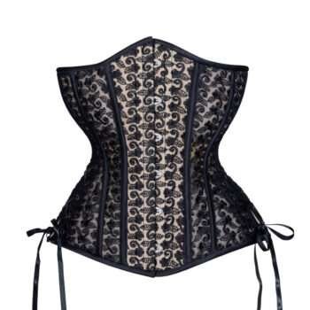 Underbust Plus Size Black Lace on Beige Mesh Corset womencorset.com