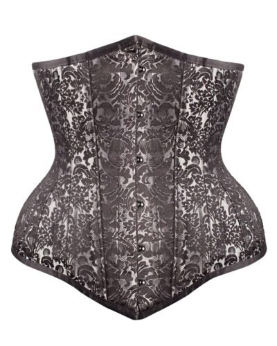 Half corset longline silver brocade waist trainer womencorset.com