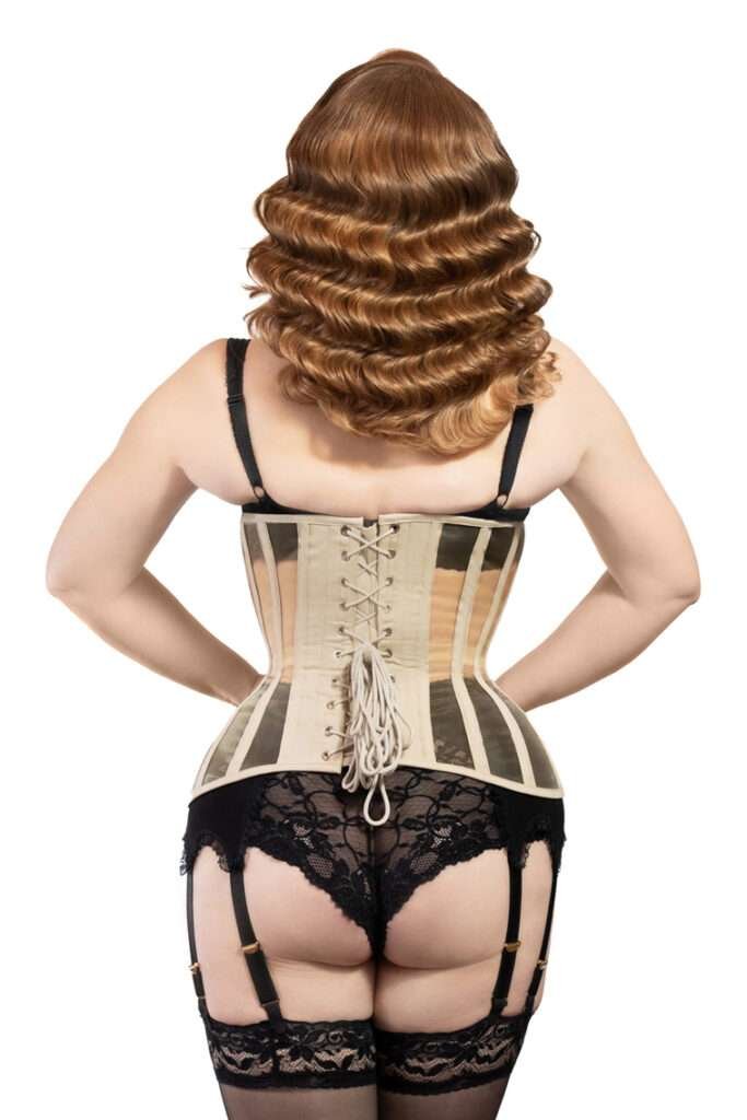 Curvy Underbust Mesh Corset in beige womencorset.com