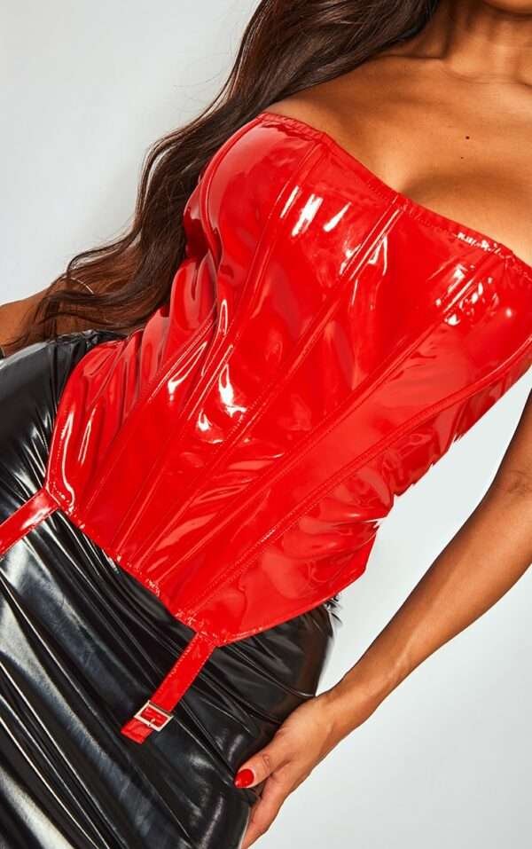 Red PVC Overbust Steel boned Corset womencorset.com