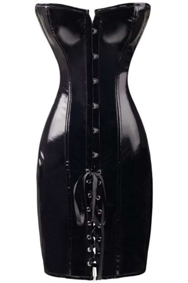 Black PVC Corset Dress Shiny Lace Up Bustier Vintage Party Costume womencorset.com