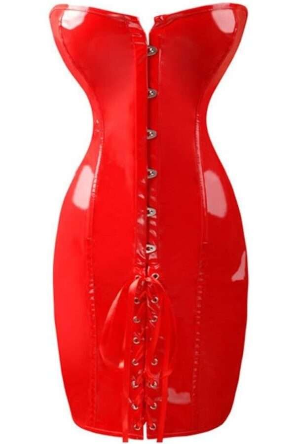 Red PVC Corset Dress Shiny Lace Up Bustier Vintage Party Costume womencoorset.com