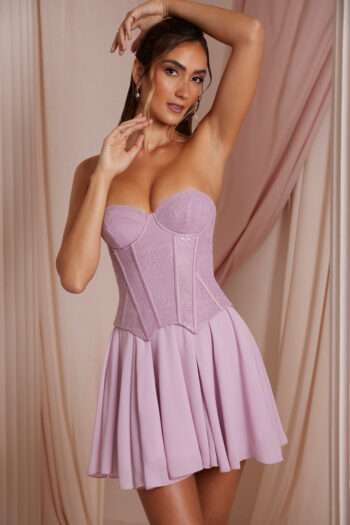 Pink Fancy Strapless Lace Mini Corset Dress womencorset.com