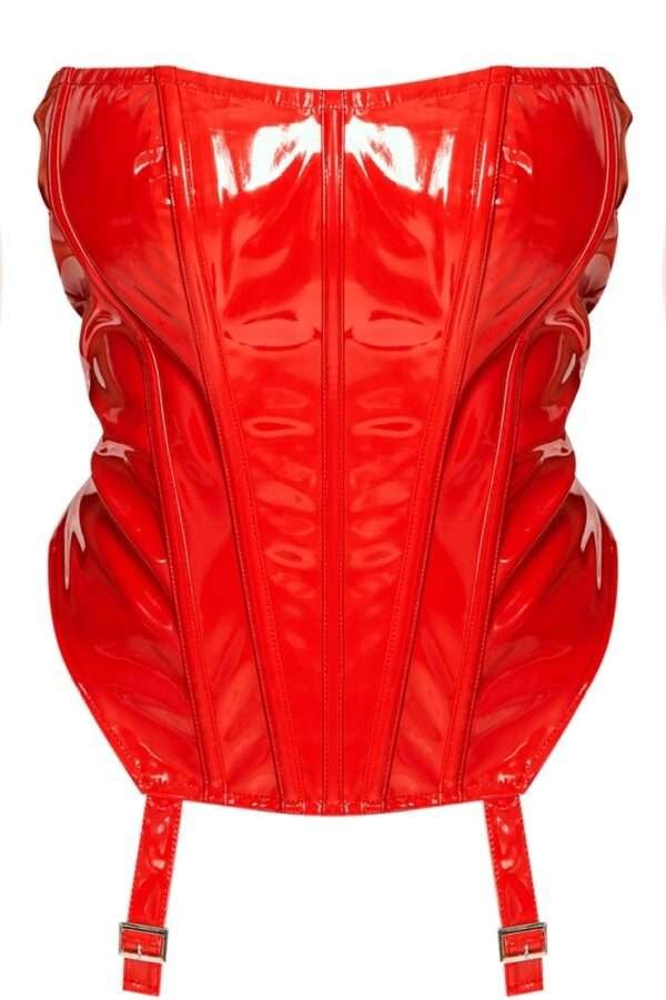 Red PVC Overbust Steel boned Corset womencorset.com