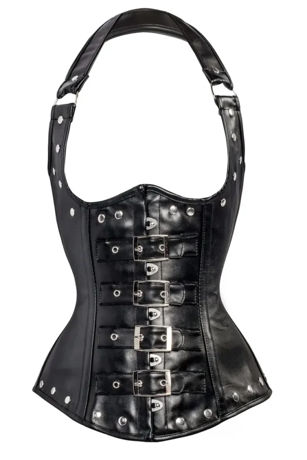 Black PVC Underbust with halter strap womencorset.com