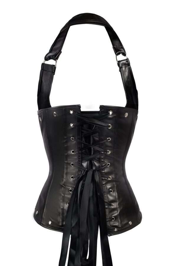 Black PVC Underbust with halter strap womencorset.com