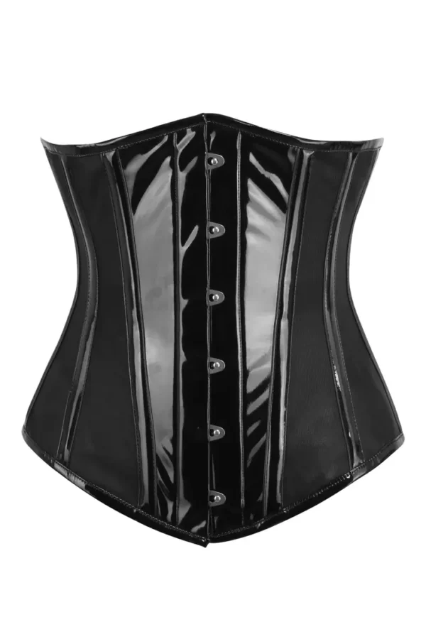 Black PVC Underbust corset with side mesh panels womencorset.com