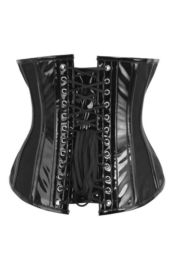 Black PVC Underbust corset with side mesh panels womencorset.com