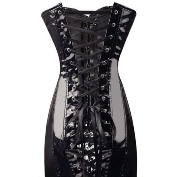 Black PVC Corset Dress Shiny Lace Up Bustier Vintage Party Costume womencorset.com