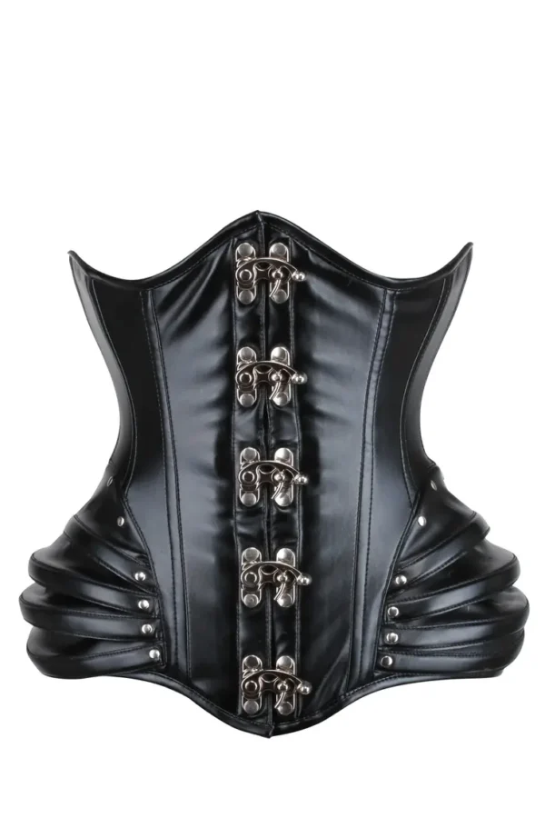 Black PVC Underbust corset with swing hook closure womencorset.com