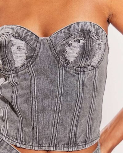Strapless Grey Denim cupped Corset womencorset.com