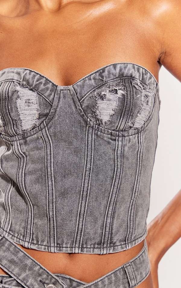 Strapless Grey Denim cupped Corset womencorset.com