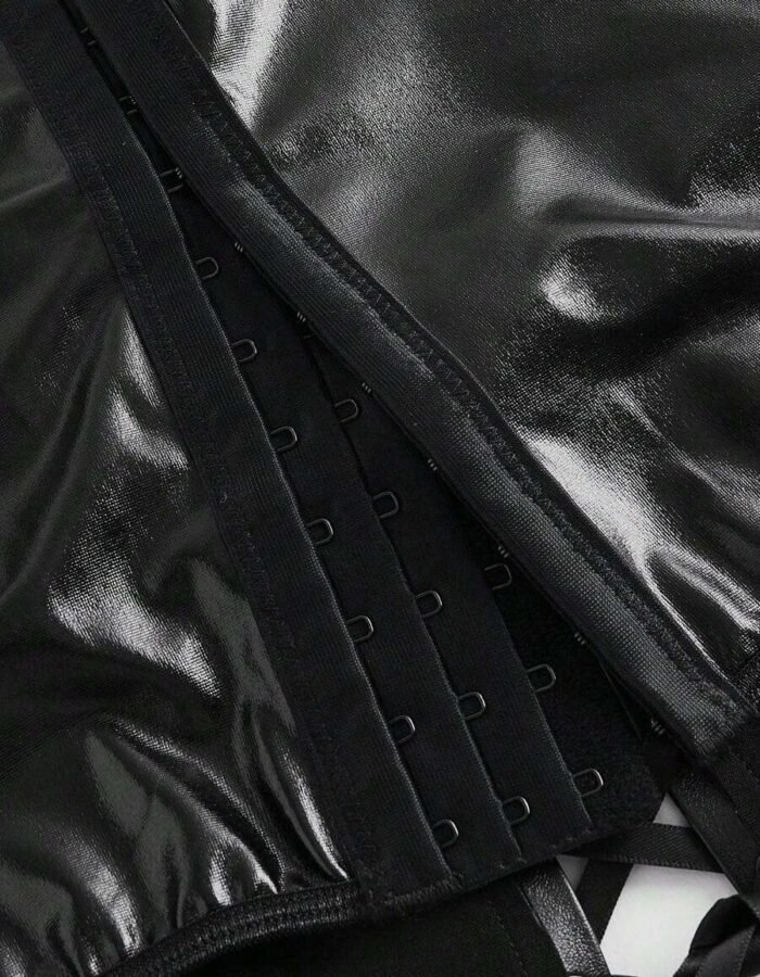 Faux leather corset gothic black crop top womencorset.com