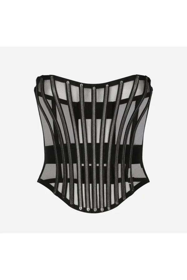 Black Mesh fabric Overbust bustier corset top womencorset.com