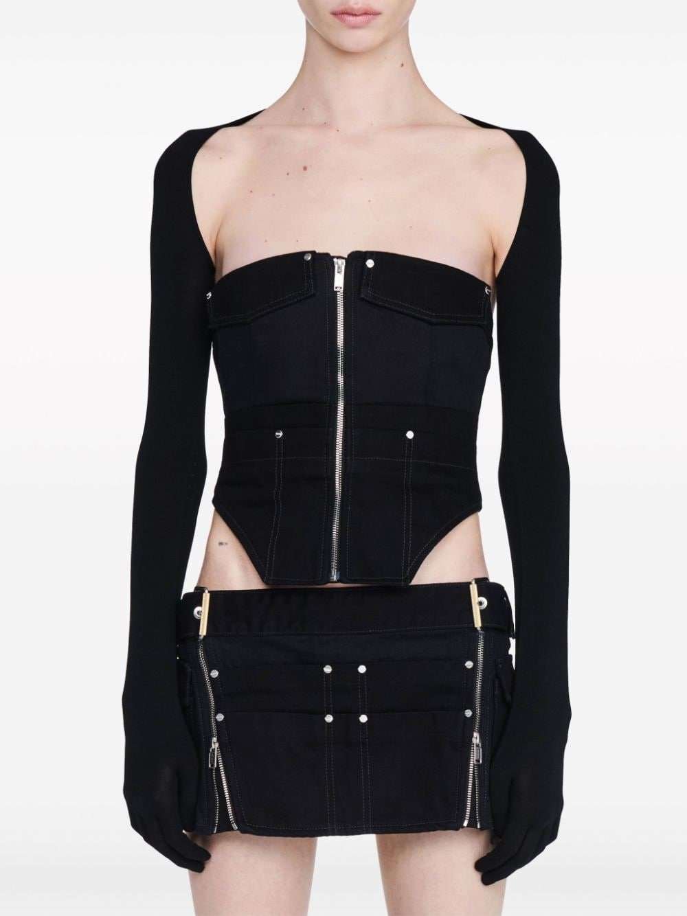 Strapless Black Front Zipper Denim Corset Top - Women Corset