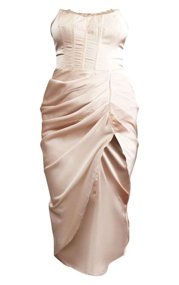 Satin bustier Champagne corset dress midi womencorset.com