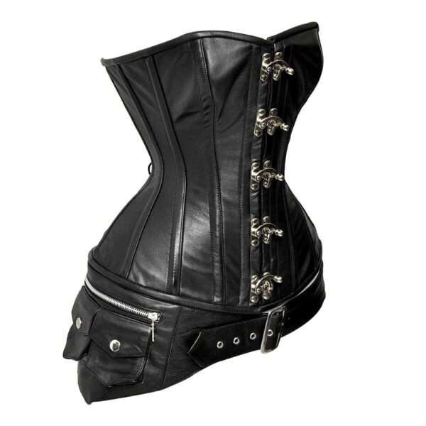 Black Faux leather Steel boned overbust corset With Belt and Bag womencorset.com