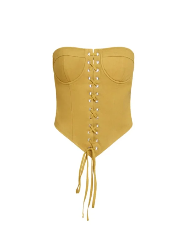 Strapless Mustard bustier Cropped top for women womencorset.com