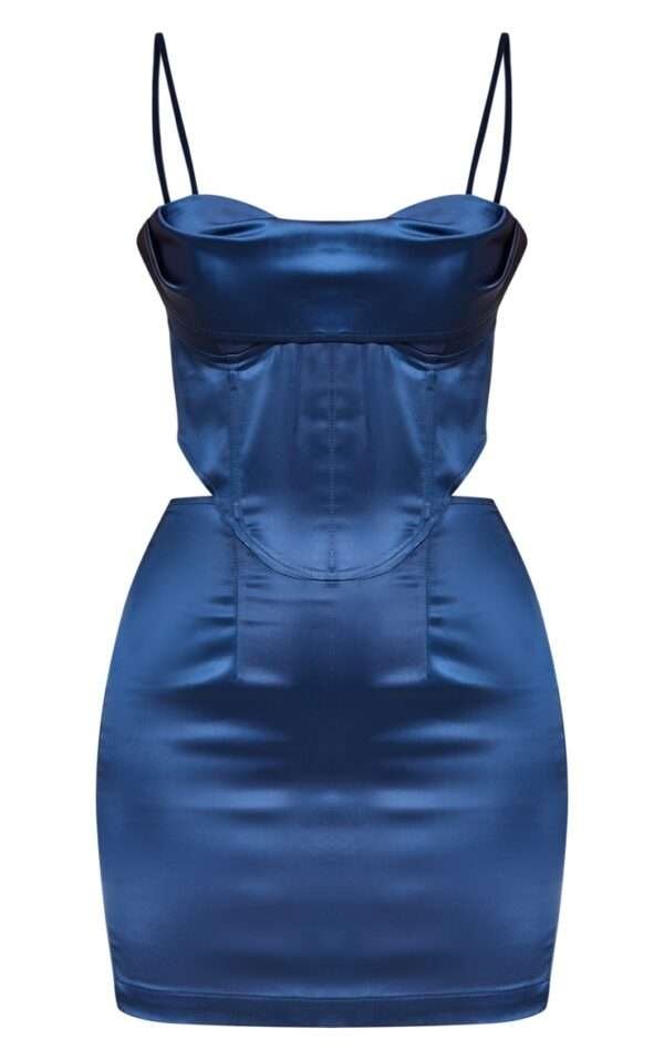 Satin bustier navy blue detail corset mini dress womencorset.com