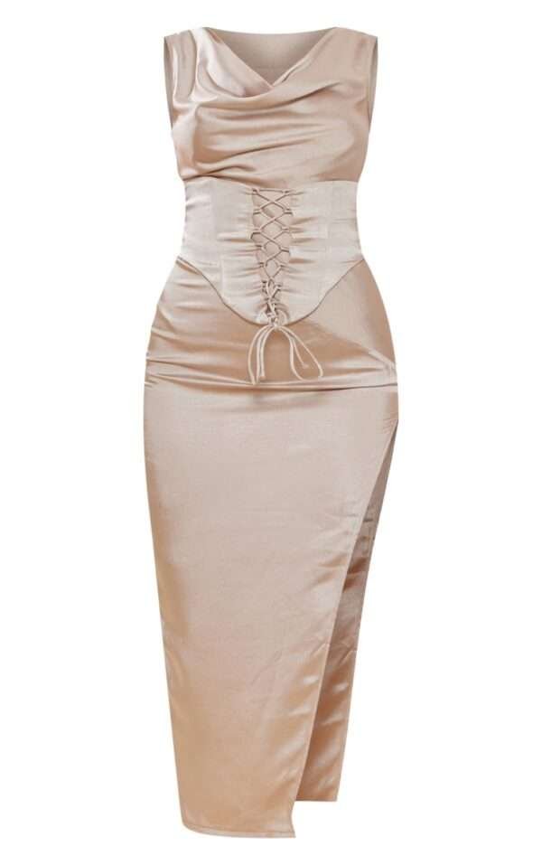 Satin Bustier long Champagne dress womencorset.com