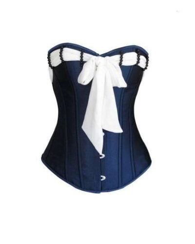 Steampunk Strapless Denim White Bow corset top womencorset.com