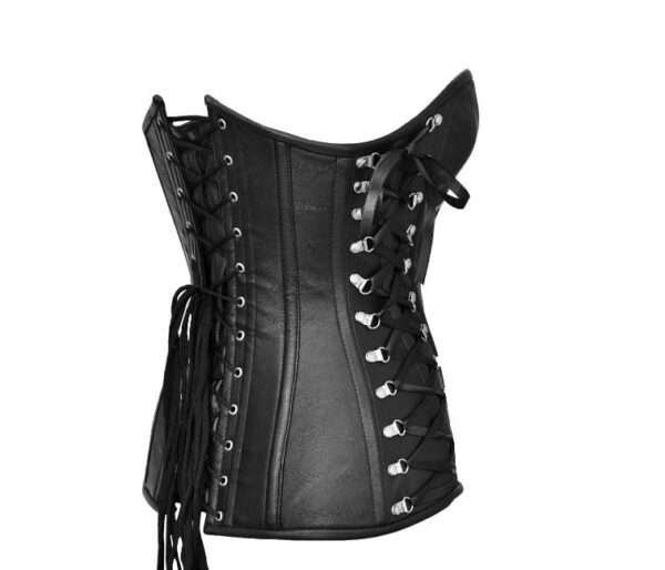 Black Faux leather steampunk overbust corset womencorset.com