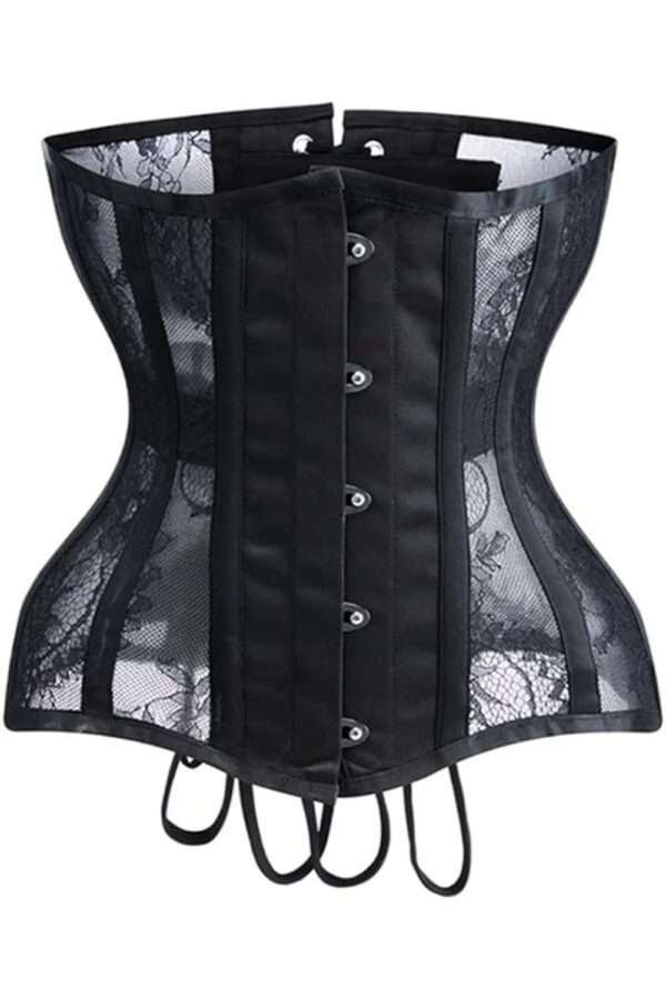 Floral laced bobbinet Black underbust Waist trainer Mesh corset womencorset.com