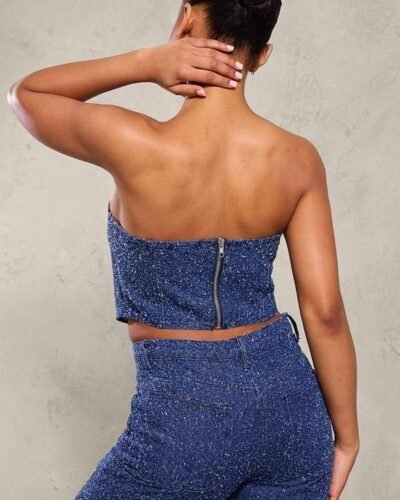 Strapless Denim corset crop top womencorset.com
