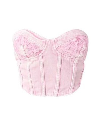 Pink Strapless cup denim corset top womencorset.com