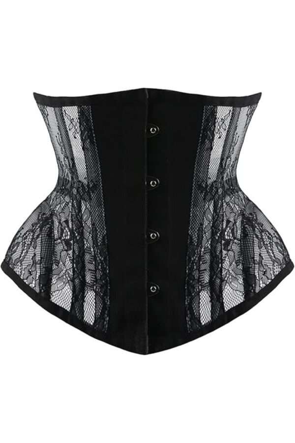 Floral laced bobbinet Black underbust Waspie Mesh corset womencorset.com