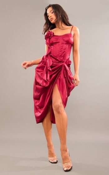 Satin Bustier red maxi dress womencorset.com