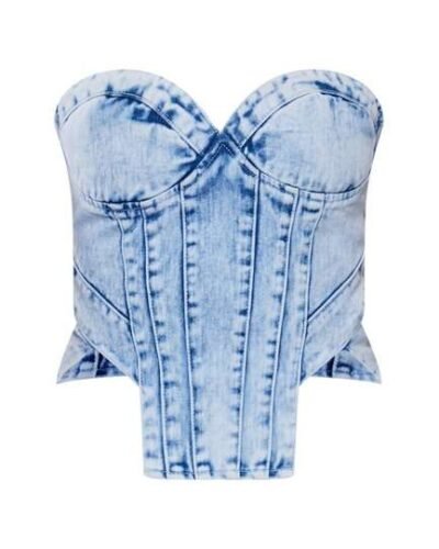 Acid Wash Seam Detail Strapless Denim Corset Top womencorset.com