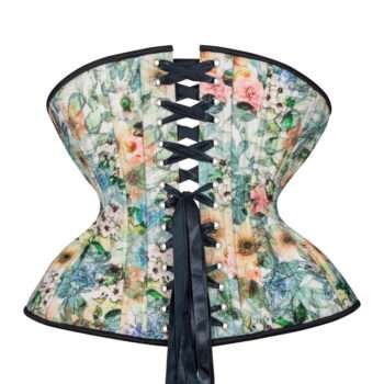 Underbust Plus Size White Sunflower Corset, Curvy Hourglass womencorset.com