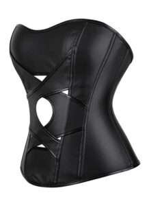 Kiri Black Leather Overbust Corset With Zip Front